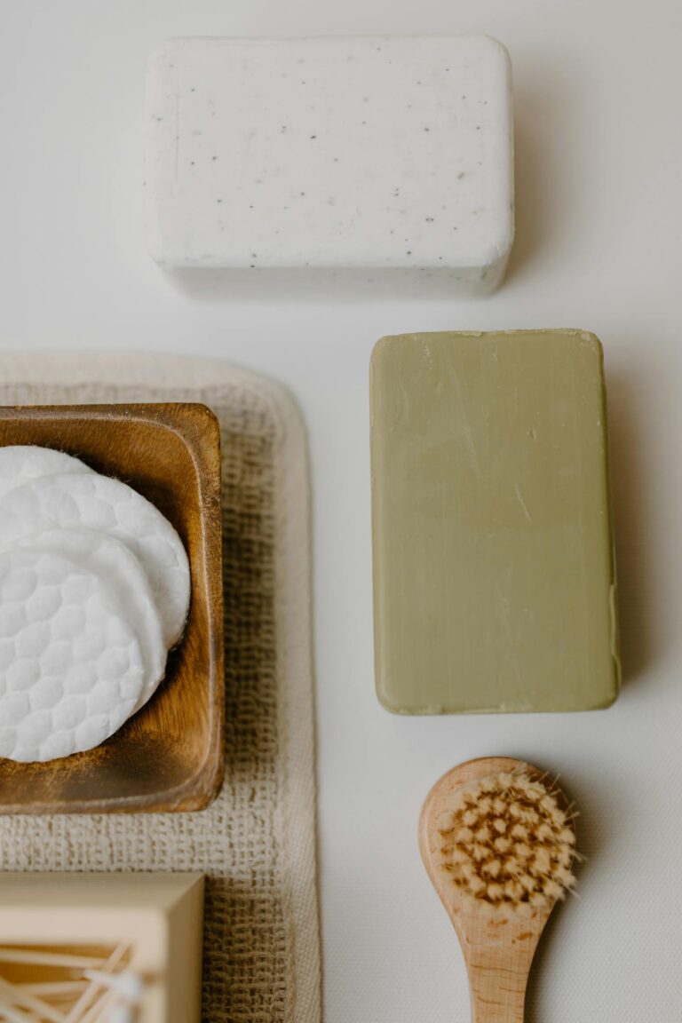 Maximizing Your Blog’s Reach: SEO Tips for Bloggers 2 A minimalist flat lay of natural bath products including soap and brushes.